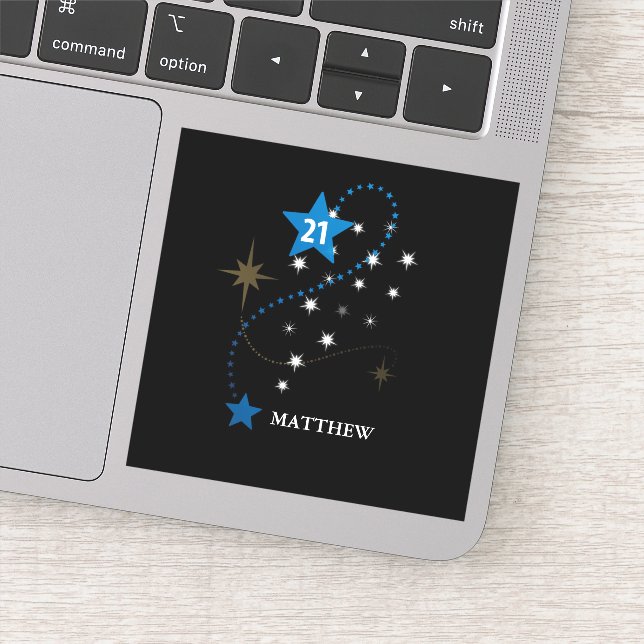 Adesivo aniversário de 21 anos Azul e Preto Personalizado (Detalhe)