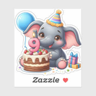 Adesivo Aniversário de 9 anos do Elefante Fofo