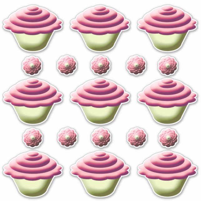 Adesivo Aniversário de Cupcakes Rosa (Frente)