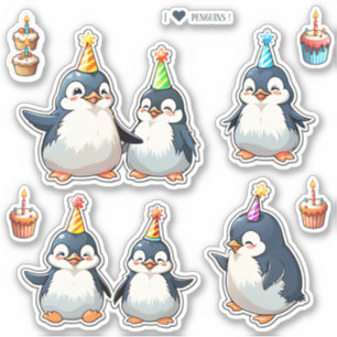 Adesivo Aniversário do Bloco de Pinguins Bonitos