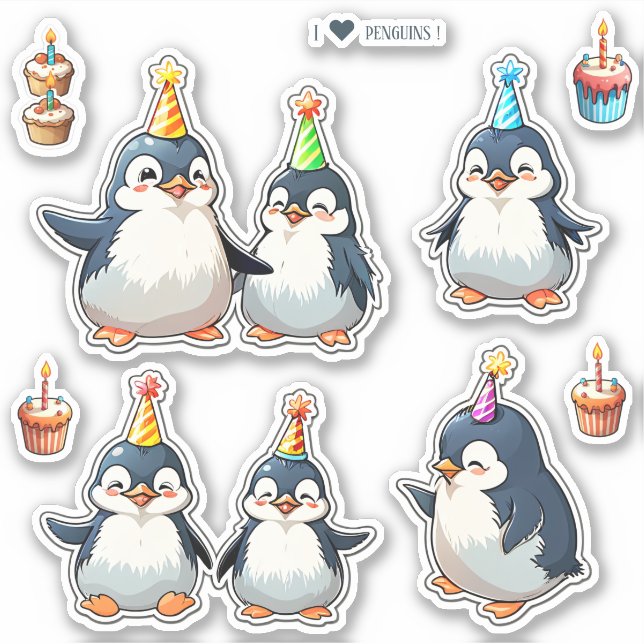 Adesivo Aniversário do Bloco de Pinguins Bonitos (Frente)