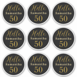 Adesivo Aniversário Personalizado Elegante Olá 50 Preto Do