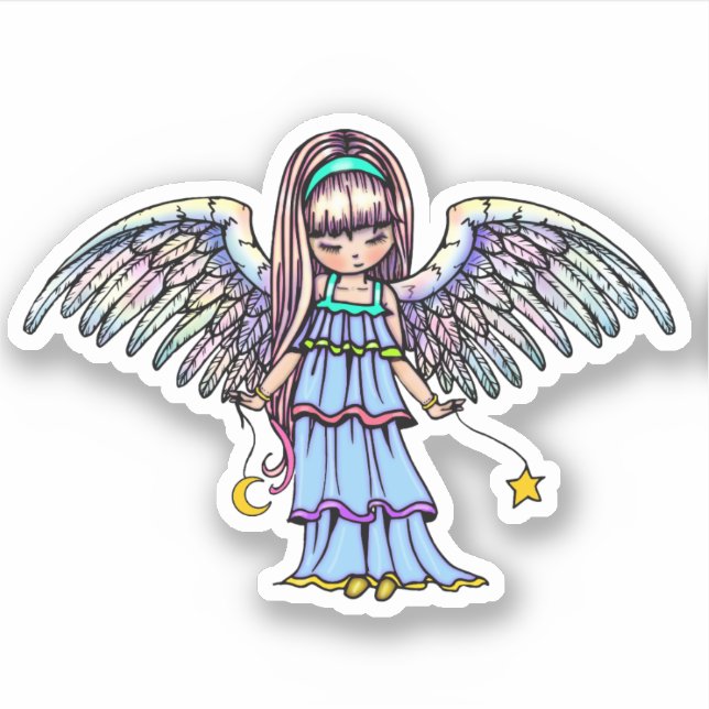 Adesivo Anjo doce segurando estrela e lua (Frente)