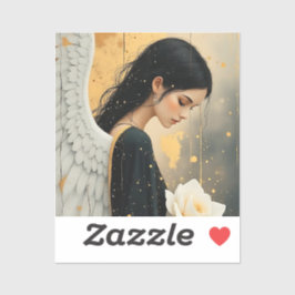Adesivo Anjo Gótico Lindo e Rosa Branca Celestial