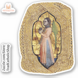 Adesivo Anjo Medieval com Arte Renascentista Dourada Harp