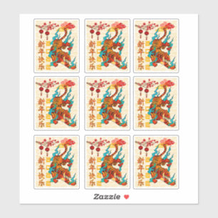 Adesivo Ano Novo da Caligrafia Elegante 2022 Tigre Chinês