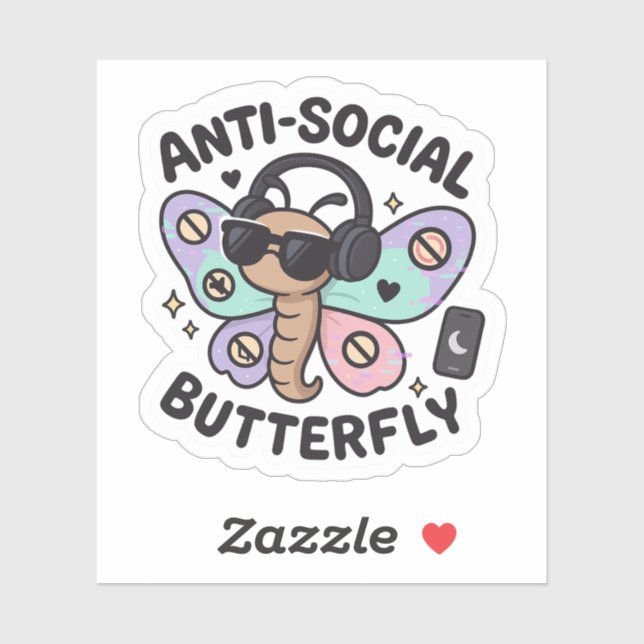 Adesivo Anti-Social Butterfly Sticker – introvert design (Folha)