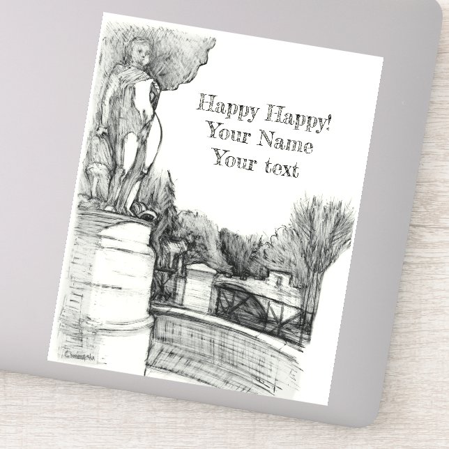 Adesivo Antiga fonte no parque com o menino da escultura (Detalhe)