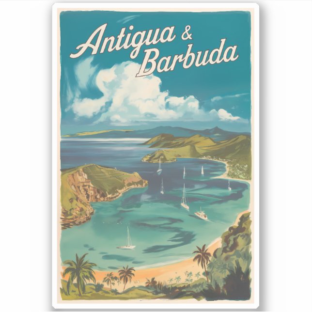 Adesivo Antígua e Barbuda Painterly Viagem Art Vintage (Frente)