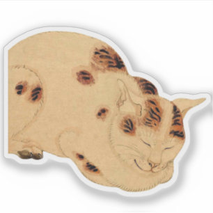 Adesivo Antiguamente Gato Dormindo Bloco de Madeira Japonê