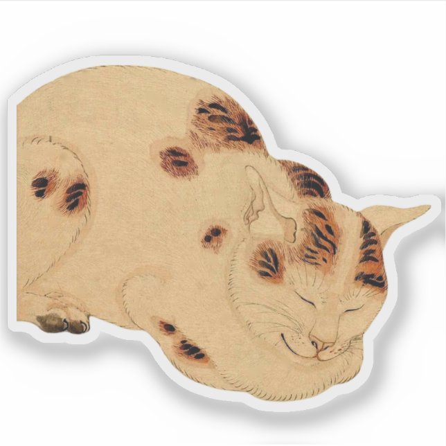 Adesivo Antiguamente Gato Dormindo Bloco de Madeira Japonê (Frente)