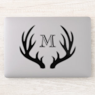 Adesivo Antlers & monograma rústicos dos cervos do preto