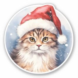 Adesivo Aquarela Adorável Natal Gato Linda