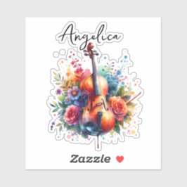 Adesivo Aquarela Cello e Flores Personalizadas