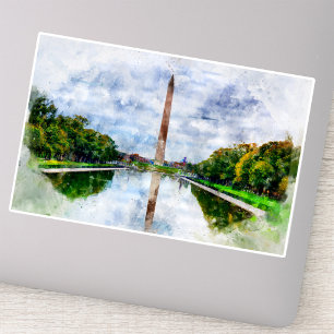 Adesivo Aquarela do Monumento a Washington com Reflexo