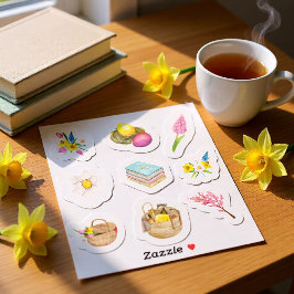 Adesivo Aquarela Floral de Cesta de Páscoa de Primavera Co