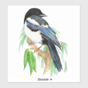 Adesivo Aquarela Magpie Garden Bird Nature Art