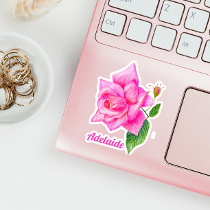 Adesivo Aquarela Rosa Inglesa Nome Personalizado