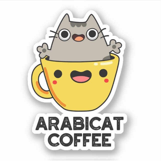 Adesivo Arabicat Café Engraçado Arabica Cat Pun (Frente)