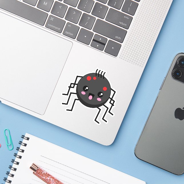 Adesivo Aranha Kawaii Cute (Notebook com iPhone)