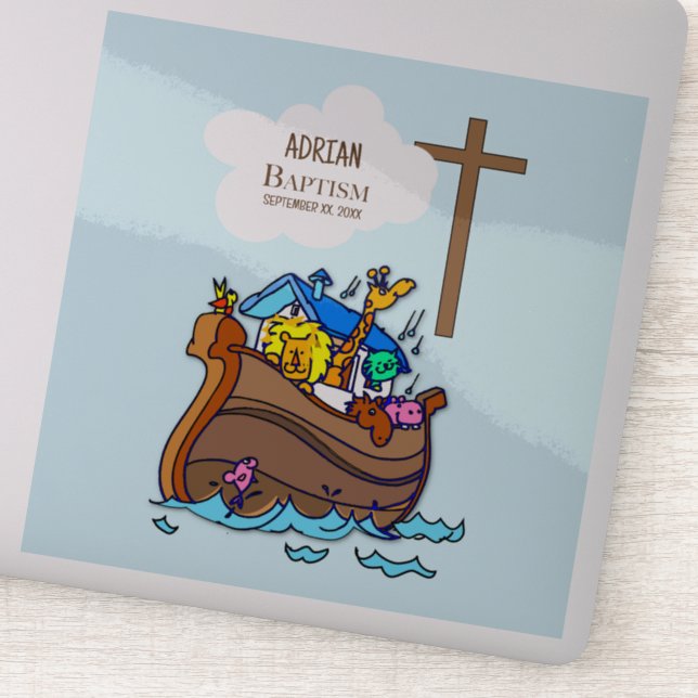 Adesivo Arca de Noah, Batismo Menino, Animais Bons Persona (Detalhe)