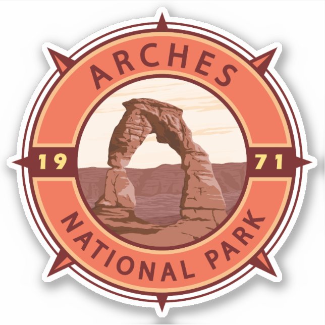 Adesivo Arches National Park Retro Compass Emblem (Frente)