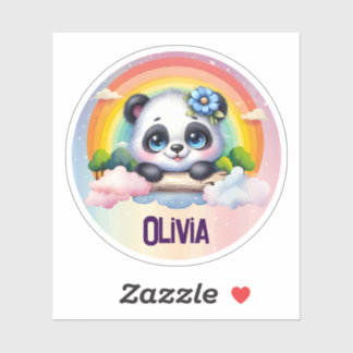 Adesivo Arco-Íris Panda Adorável com Nome Personalizável