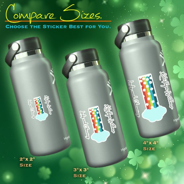 Adesivo Arco-íris sortudo com Folha de Autocolante Name (Lucky and Charming Rainbow with 4-Leaf Clovers–Custom Sticker Sheet with Your Name)