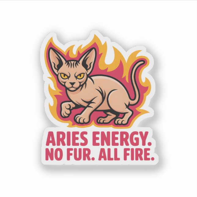 Adesivo Aries Energy Sphynx Cat Fire Illustration (Frente)