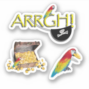 Adesivo ARRGH! Papagaio Pirata e Cofre do Pirata