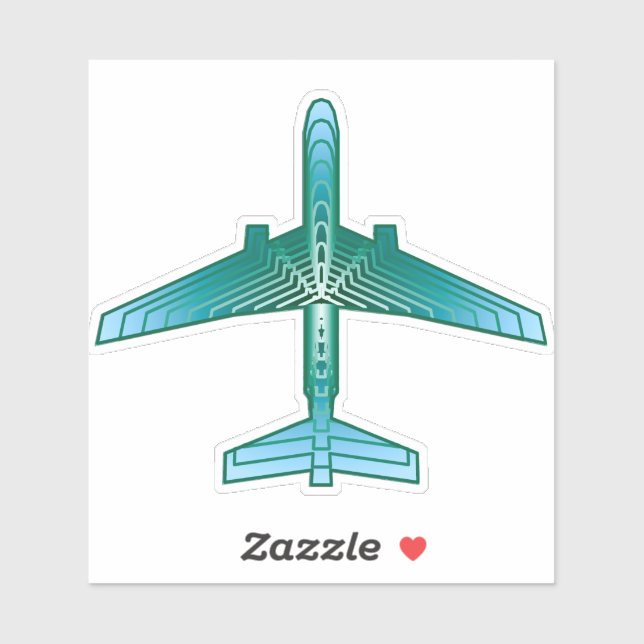Adesivo Art Deco Avião, Turquesa, Teal e Aqua (Folha)