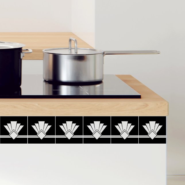 Adesivo Art Deco White Fan Black Pell and Stick Azulejo (Criador carregado)