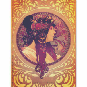 Adesivo Art nouveau Alphonse Mucha Donna mulher elegante