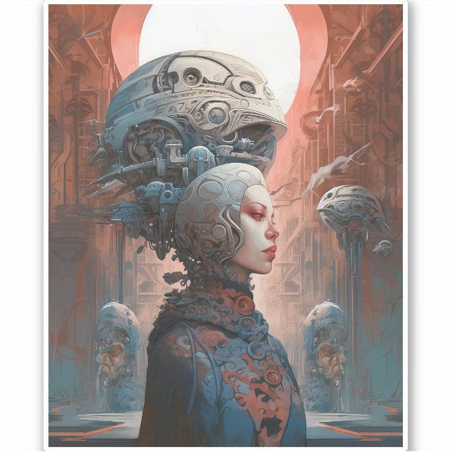 Adesivo Arte Científica Surreal de Cabeça Biomecânica (Frente)