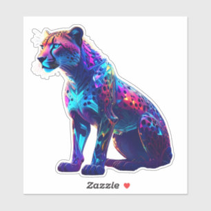 Adesivo Arte Colorida Neon Cheetah - Gato Selvagem Brilhan