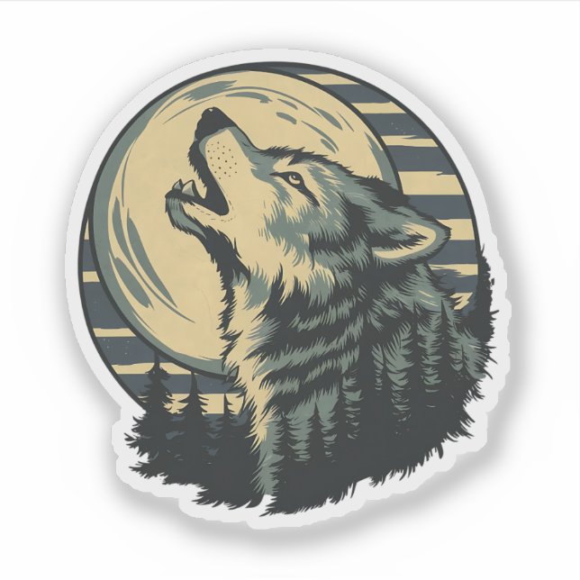 Adesivo Arte da Lua Uivante Turquesa do Lobo (Frente)