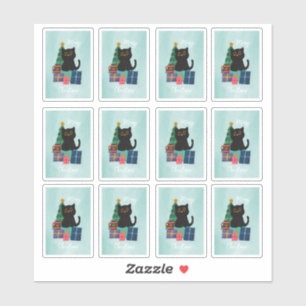 Adesivo Arte de Café de Gato Fofo Natal Azul Festivo