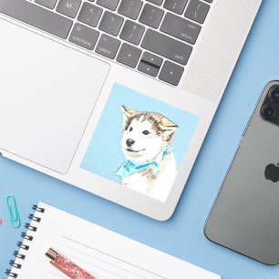 Adesivo Arte de Cão Siberiana (Prata e Branca)