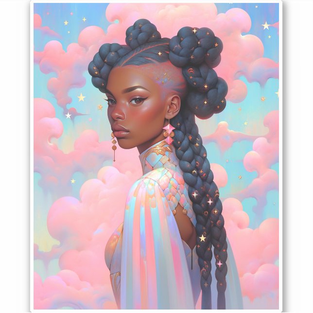 Adesivo Arte de Fantasia Afro-Americana Cósmica (Frente)