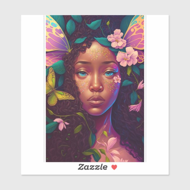Adesivo Arte de Fantasia de Fada Negra Africana-Americana (Folha)