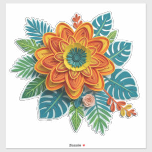Adesivo Arte de Flor de Quilling com Pétalas Laranjas