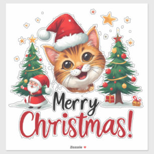 Adesivo Arte de Gato com Chapéu de Papai Noel para Projeto