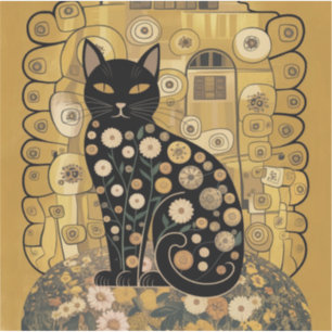 Adesivo Arte de Gato Preto Decorativo Dourado no Estilo Gu