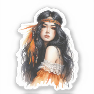 Adesivo Arte de IA Boho Girl Moda Boêmia