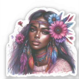 Adesivo Arte de IA Boho Girl Moda Boêmia
