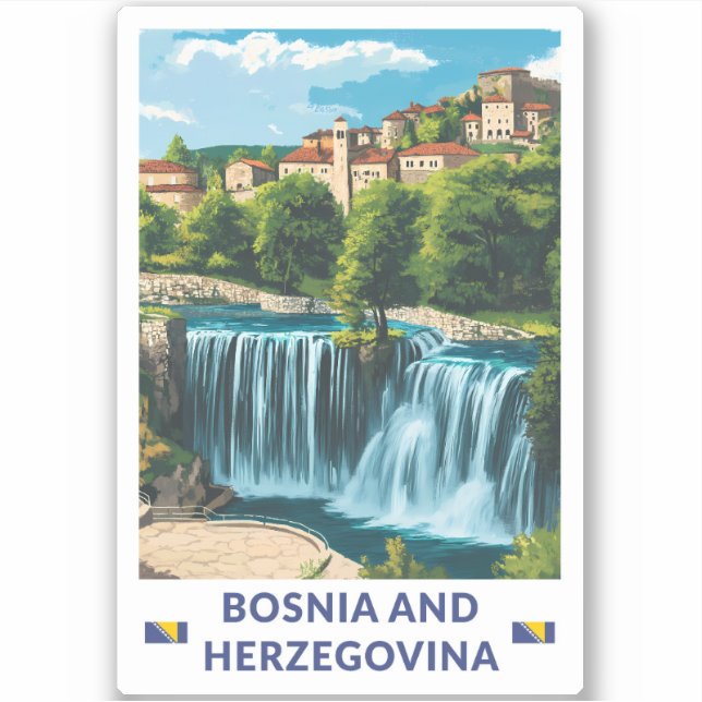 Adesivo Arte de Ilustração Jajce da Bósnia e Herzegovina (Frente)