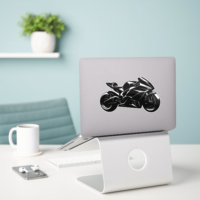 Adesivo Arte de Moto Futurista Preto e Branco Vetorial (Laptop na mesa)