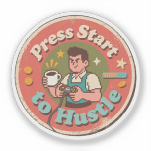 Adesivo Arte de Pixel Retro Pressione Iniciar para o Café 