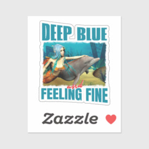 Adesivo Arte de Sereia de Golfinho Azul Profundo e Se Sent