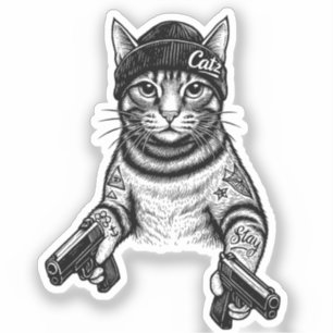 Adesivo Arte de Tatuagem de Gato Gangster   Kitty Legal de